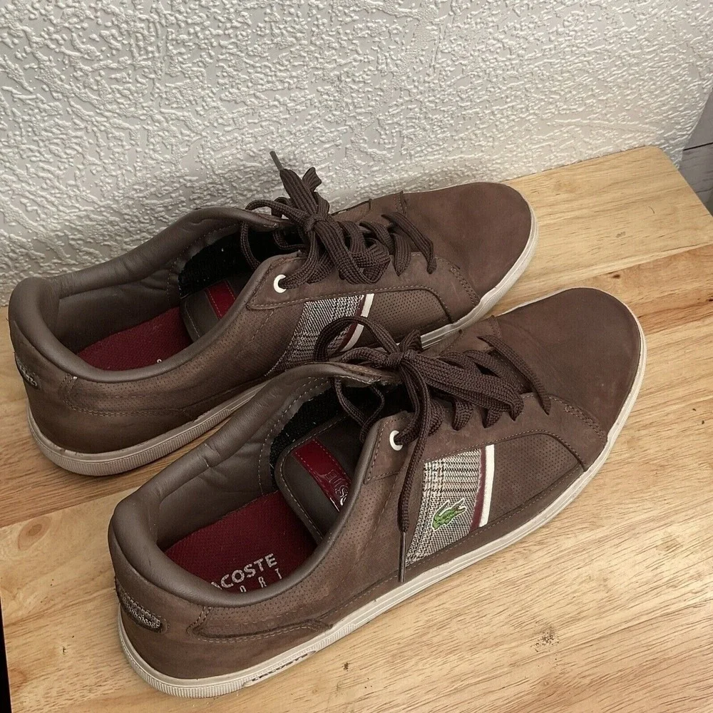 Lacoste Europa NS SPM 21233-0511‎ Brown Lace Up Sneaker Men 13 Indonesia Leather